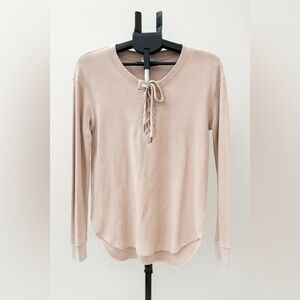 Splendid Waffle Knit Thermal Lace-Up Top Size XS Pale Pink Long Sleeve